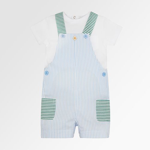 Conjunto de Jardineira de Bebê Masculina Listrada Color Bicolor - AZUL