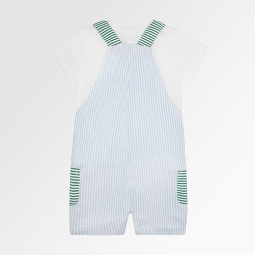 Conjunto de Jardineira de Bebê Masculina Listrada Color Bicolor - AZUL