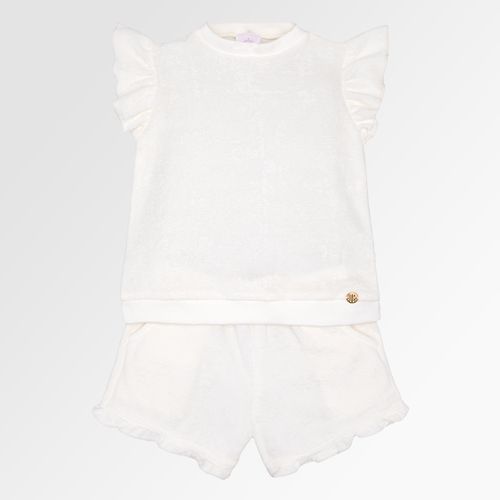 Conjunto Infantil Feminino Atoalhado com Babados - OFF WHITE