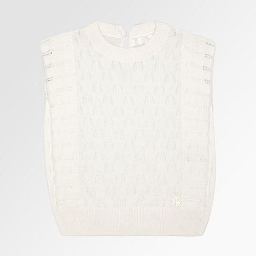 Blusa Tricot de Bebê Feminina Rendada com Babados - OFF WHITE