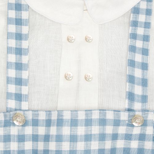 Conjunto de Bebê Masculino Romper Puro Linho com Camisa Xadrez - AZUL JEANS