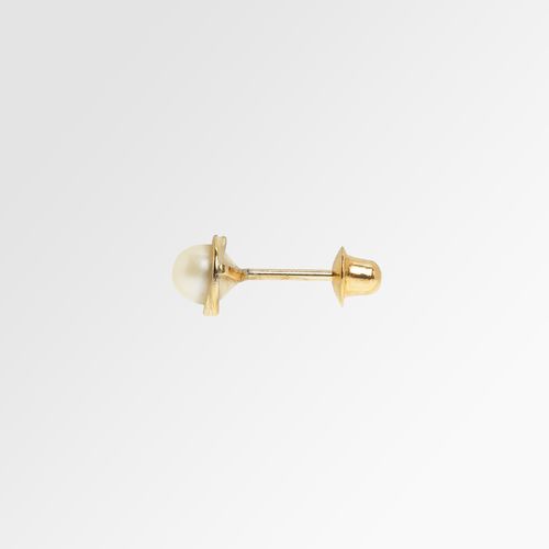 Brinco de Bebê Feminino Pérola Rococó 3mm Ouro 18k - UNICO