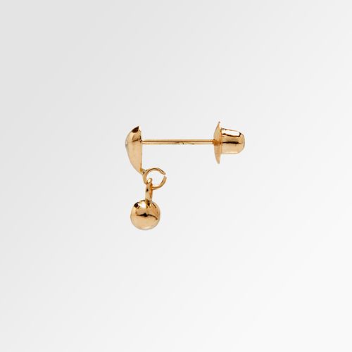 Brinco de Bebê Feminino Coração Pingente Bola Ouro 18k - UNICO