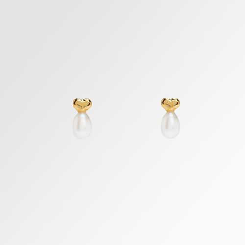 Brinco de Bebê Feminino Coração com Pérola Biwa 4mm Ouro 18k - UNICO