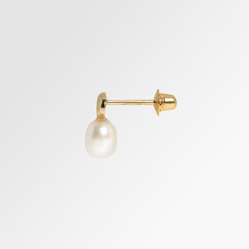 Brinco de Bebê Feminino Coração com Pérola Biwa 4mm Ouro 18k - UNICO