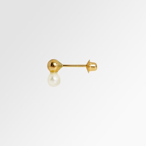 Brinco de Bebê Feminino Bola 3mm com Pérola 3mm Fixa Ouro 18k - UNICO