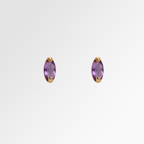 Brinco Infantil Feminino Navete 2,5x5 mm Ametista 10 Pontos Ouro 18k - LILAS AMETISTA