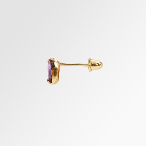 Brinco Infantil Feminino Navete 2,5x5 mm Ametista 10 Pontos Ouro 18k - LILAS AMETISTA