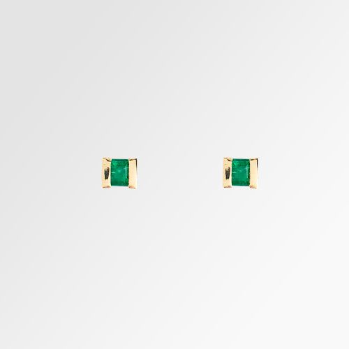 Brinco Infantil Feminino Estilo Carré 2x2mm Esmeralda 7 Pontos Ouro 18k - VERDE ESMERALDA