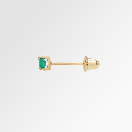 Brinco Infantil Feminino Estilo Carré 2x2mm Esmeralda 7 Pontos Ouro 18k - VERDE ESMERALDA