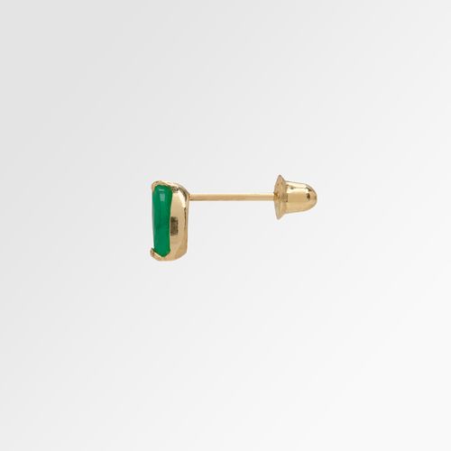 Brinco Infantil Feminino Navete 2,5x5mm Esmeralda 10 Pontos Ouro 18k - VERDE ESMERALDA