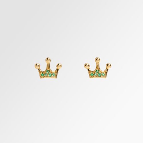 Brinco de Bebê Feminino Coroa 10 Esmeraldas 0,004 mm Ouro 18k - VERDE ESMERALDA