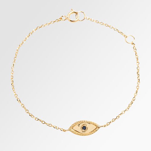 Pulseira de Bebê Feminina Olho Grego com Safira 0,015mm Ouro 18k - AZUL SAFIRA