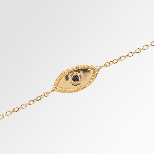 Pulseira de Bebê Feminina Olho Grego com Safira 0,015mm Ouro 18k - AZUL SAFIRA