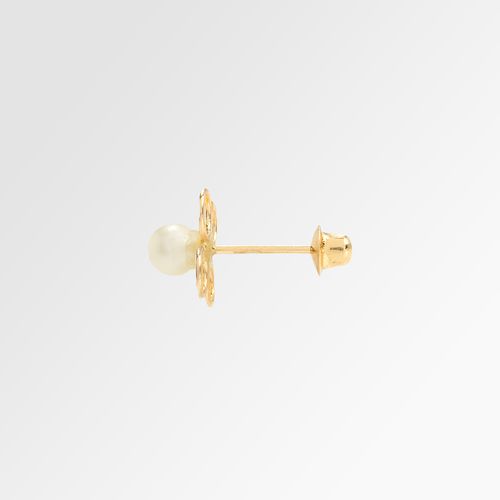 Brinco de Bebê Feminino Flor com Pérola Ouro 18k - UNICO