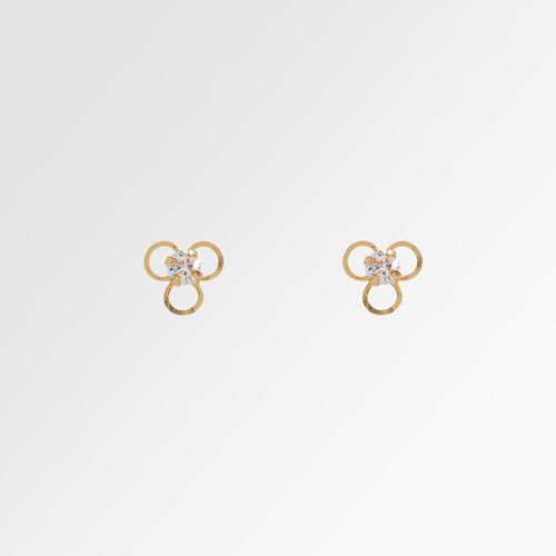 Brinco de Bebê Feminino Flor com Cristal Ouro 18k - UNICO