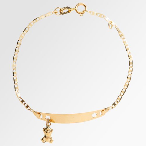 Pulseira de Bebê Unissex Plaquinha com Ursinho Bimbi Ouro 18k - UNICO