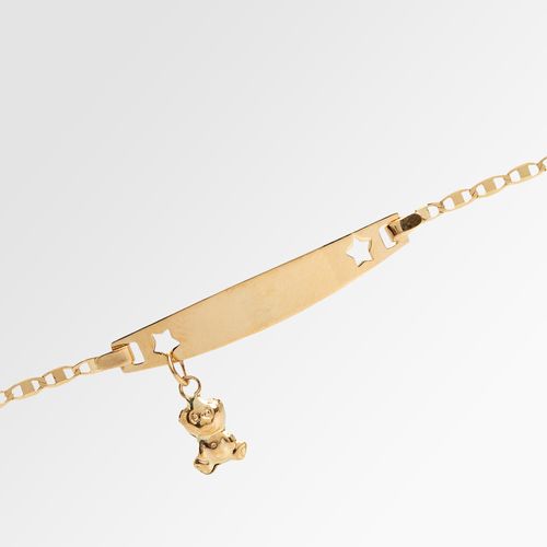 Pulseira de Bebê Unissex Plaquinha com Ursinho Bimbi Ouro 18k - UNICO
