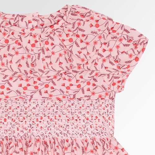 Vestido Infantil Feminino Algodão Egípcio Ponto Smock Estampa Artsy - ROSA