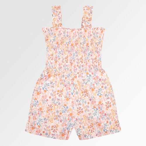 Jardineira Infantil Feminina Algodão Egípcio Estampa Jardim - SALMON