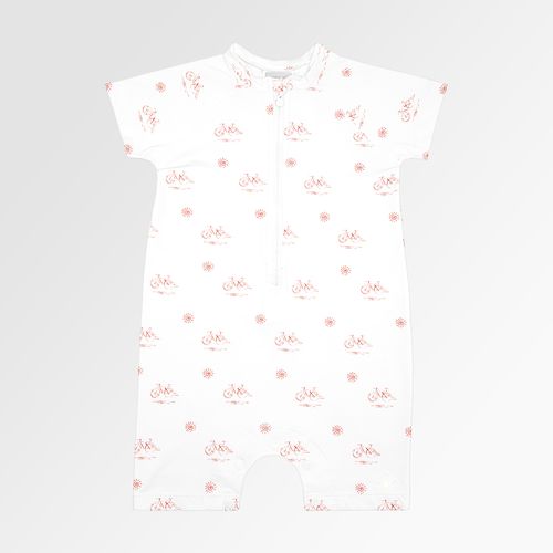 Macacão de Praia Bebê Masculino Manga Curta com Proteção UV50+ Estampa Bicicleta - BEGE