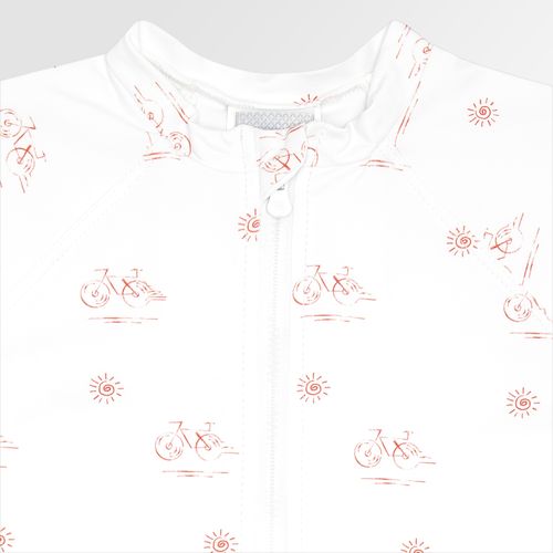 Macacão de Praia Bebê Masculino Manga Curta com Proteção UV50+ Estampa Bicicleta - BEGE