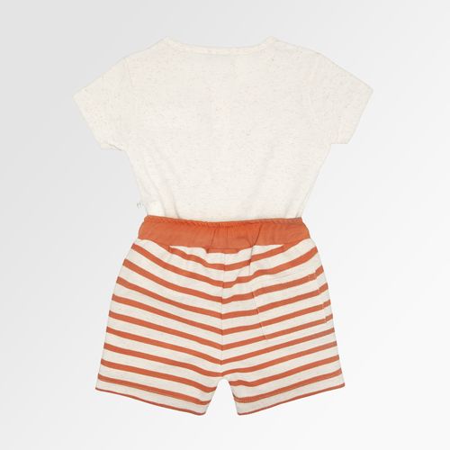 Conjunto de Bebê Masculino Linhotex com Bermuda Listrada - OCRE