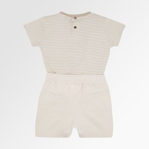 Conjunto de Bebê Masculino Malha Listrada com Bermuda - BEGE