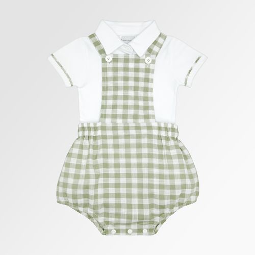 Conjunto de Bebê Masculino Jardineira Xadrez com Body Algodão Egípcio - VERDE