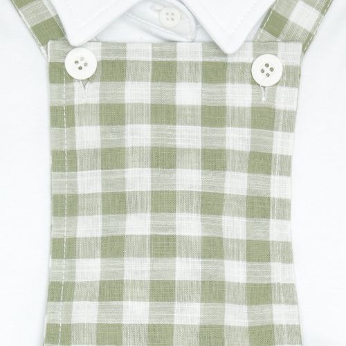 Conjunto de Bebê Masculino Jardineira Xadrez com Body Algodão Egípcio - VERDE