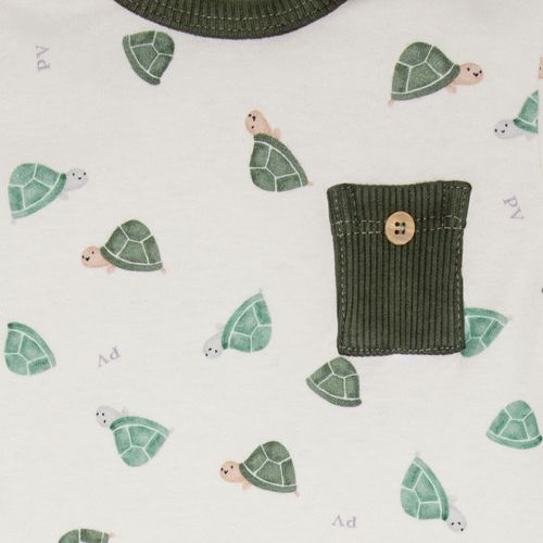 Macacão de Bebê Masculino Longo Algodão Egípcio Tartarugas com Bolso - VERDE