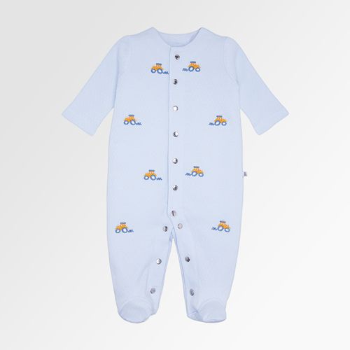 Macacão de Bebê Masculino Longo Dadinho Bordado Trator - AZUL BEBE