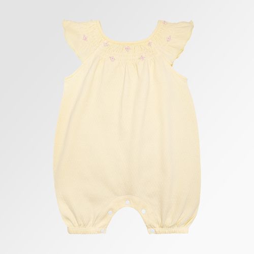 Macacão de Bebê Feminino Curto Dadinho com Detalhe Lastex - AMARELO
