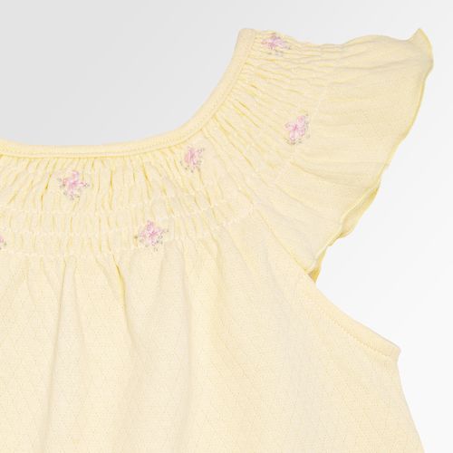 Macacão de Bebê Feminino Curto Dadinho com Detalhe Lastex - AMARELO