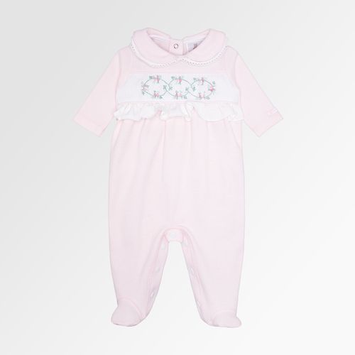 Macacão de Bebê Feminino Longo Ponto Roma Gola com Bordado - ROSA