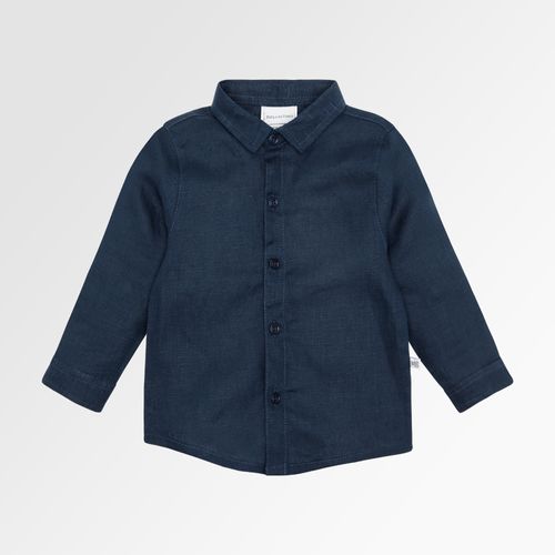 Camisa de Bebê Masculina Manga Longa Puro Linho - AZUL MARINHO