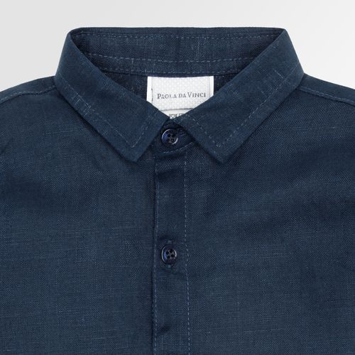Camisa de Bebê Masculina Manga Longa Puro Linho - AZUL MARINHO