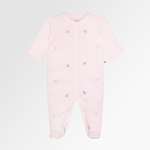 Macacão de Bebê Feminino Longo Algodão Egípcio Bordado Borboletas - ROSA