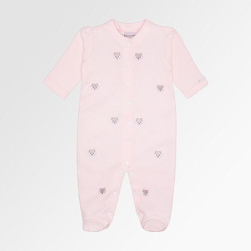 Macacão de Bebê Feminino Longo Algodão Egípcio Bordado Raposas - ROSA