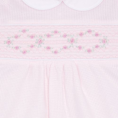 Macacão de Bebê Feminino Longo Favos Ponto Smock com Bordado Rococó - ROSA