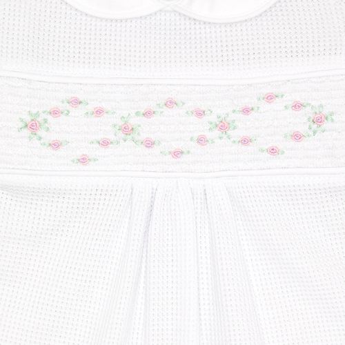 Macacão de Bebê Feminino Longo Favos Ponto Smock com Bordado Rococó - BRANCO