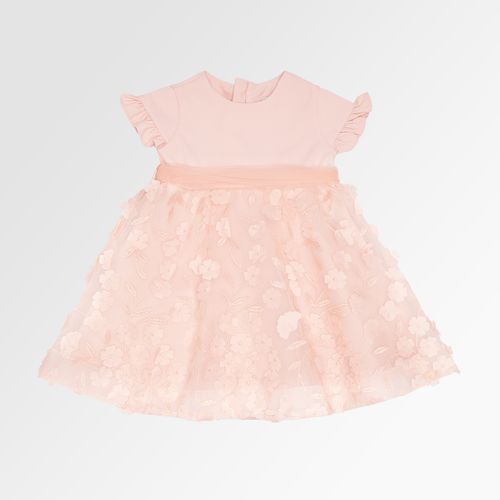 Vestido de Festa de Bebê Feminino Crepe com Tule em 3D - SALMON