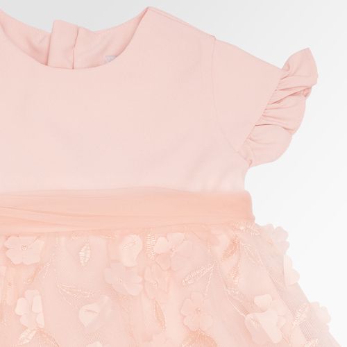 Vestido de Festa de Bebê Feminino Crepe com Tule em 3D - SALMON