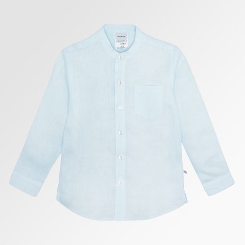 Bata Infantil Masculina Manga Longa Puro Linho com Bolso - AZUL