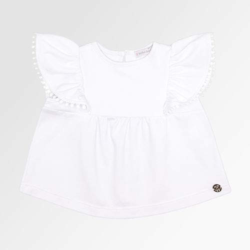 Blusa de Bebê Feminina Manga Curta Cotton com Babados - BRANCO