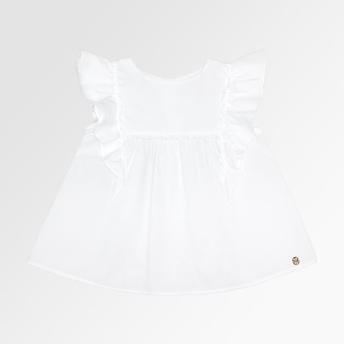 Bata Infantil Feminina Manga Curta Ravel Fio 60 com Babados - BRANCO