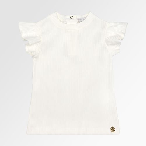 Blusa de Bebê Feminina Canelada Manga Curta com Babados - OFF WHITE