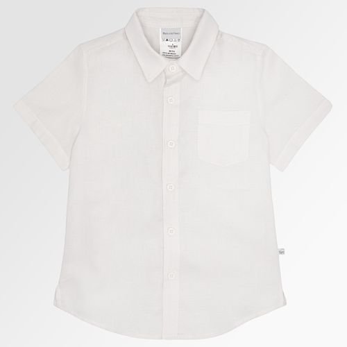 Camisa Infantil Masculina Manga Curta Oxfordine com Bolso - BEGE