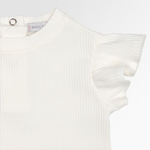 Blusa de Bebê Feminina Canelada Manga Curta com Babados - OFF WHITE