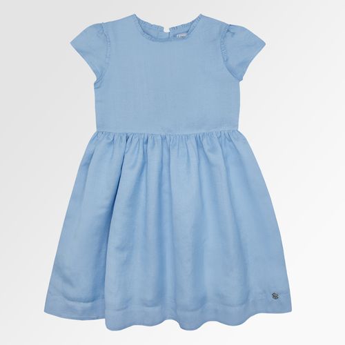 Vestido Infantil Feminino Linen Fresh com Babadinhos - AZUL BEBE